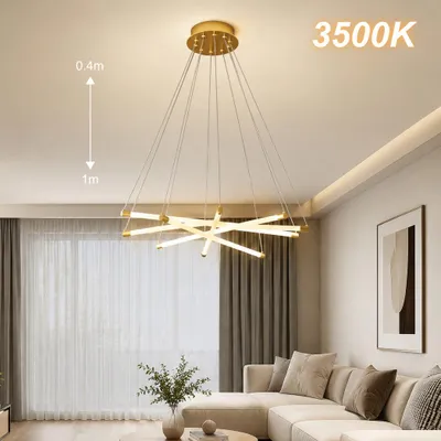 Produktbild von LED Pendelleuchte Höhenverstellbar 50W, Moderne Hängelampe 5-flammig Verstellbar, Designer Deckenlampe Esszimmer Wohnzimmer Gold Weiß, 3500K Warmweiß.