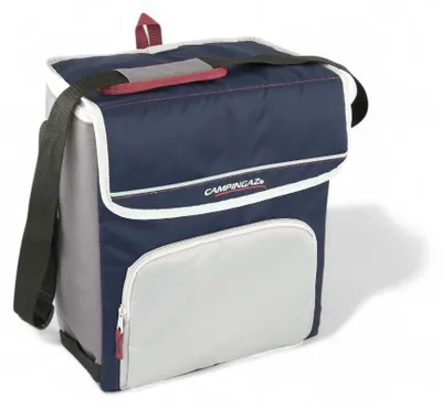 Immagine prodotto di borsa termica ripiegabile 20 litri blu grigio con tasca frontale isolamento schiuma pe tracolla regolabile fino a 14 ore freddo