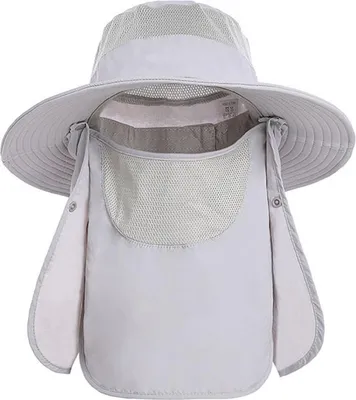 Obrázok produktu pre Klobúk proti slnku UV ochrana čiapka široký okraj nylon priedušný rýchloschnúci upf 50+ rybárčenie s odnímateľnou tvárou hala handra kryt svetlo šedá