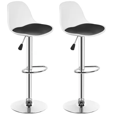 Produktbild von 2er Set Barhocker Barstuhl Bistrohocker aus Kunstleder höhenverstellbar drehbar Schwarz und Weiß