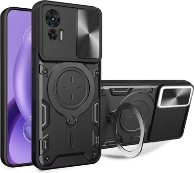 Immagine prodotto di Per Motorola Moto G84 5G scorrevole fotocamera protezione TPU / PC protettiva copertura anello titolare nero