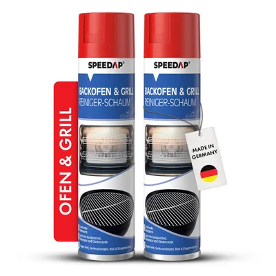 Produktbild von SPEEDAP Backofen- und Grillreiniger Schaum 500 ml 2er Set | kraftvoller Reiniger und Fettlöser für Backofen, Grill, Herdplatte und Kaminglas | löst selbst stark eingebrannten & rußigen Schmutz