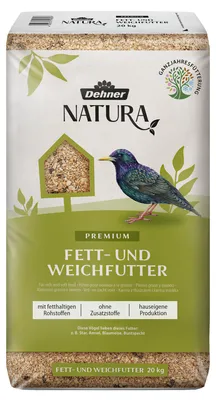 Produktbild von Dehner Natura Premium Wildvogelfutter, Fettfutter / Weichfutter, Ganzjahresfutter artgerecht / kraftspendend , hochwertiges Vogelfutter für Wildvögel, 20 kg
