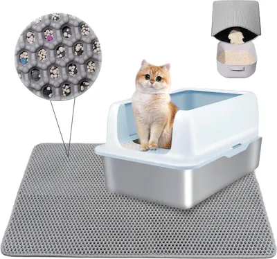 Image de Tapis de litière pour chats - Antidérapant et imperméable - 1 pièce - Gris - 30 x 45 cm