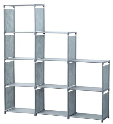 Zdjęcie produktu dla Herzberg HG-00363: 9-poziomowa regałowa półka schodkowa na książki (125 x 125 cm) – szara