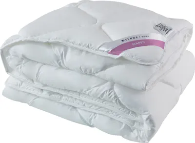 A folded white duvet or comforter is shown against a white background.
