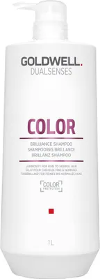 A white bottle of Goldwell Dualsenses Color Brilliance Shampoo with a pump dispenser.