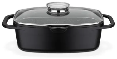 Zdjęcie produktu dla GSW brytfanna uniwersalna Gourmet GRANIT 33x21cm, aluminium, szkło, brytfanna uniwersalna z pokrywką ze szkła aromatyzowanego ø ok. 33 x 21 x H 11,5cm