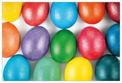 Produktbild von Wallario Küchenrückwand aus Glas, Größe: 90 x 60 cm, Motiv: Bunte Oster-Eier in Nahaufnahme mit kräftigen Farben | Spritzschutz | abwischbar | pflegeleicht | in