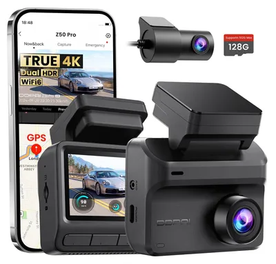 Imagen del producto de Cámara de tablero delantera y trasera - 4K+1080P, doble HDR - Ángulo amplio de 143°+124° - WiFi 6, GPS - Pantalla IPS de 3 pulgadas