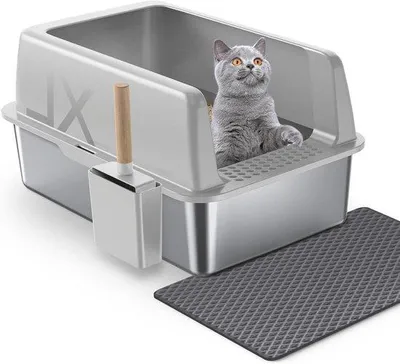 Image de Petite cage pour chat en acier inoxydable gris avec éclairage