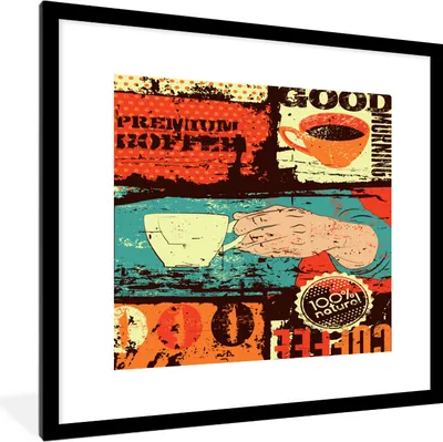 Produktbild von MuchoWow® MuchoWow® Gerahmtes Poster Kaffee - Collage - Vintage 40x40 cm - Poster mit zchwarzem Bilderrahmen - Poster - Plakat im Rahmen