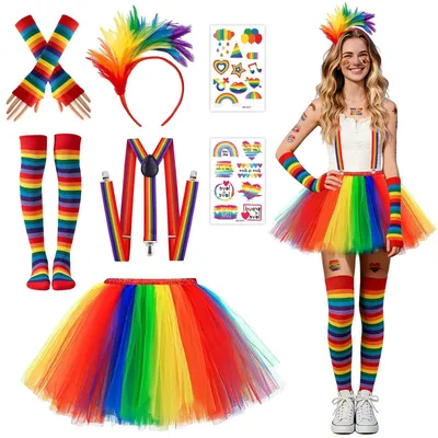 Immagine prodotto di Costume da carnevale arcobaleno da donna, completo di accessori