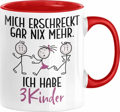Produktbild von Eltern Mutter Vater Tasse Geschenk von 3 Kindern Lustige Geschenkidee für Mama Papa Mich Erschreckt Gar Nix Mehr Ich Habe 3 Kinder (Rot)