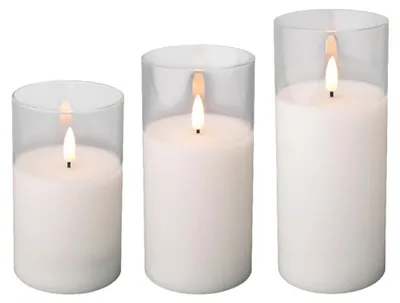 Produktbild von Lumineo LED Stumpenkerzen - 3x - weis - im Glas - mit Zeitschaltuhr