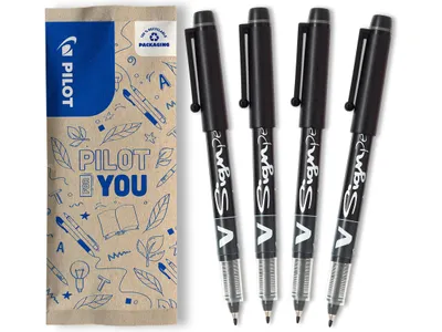 Produktbild von PILOT VSign Pen 1.0 Fineliner 4er Set - präziser Faserschreiber, 0.6mm, Schwarz