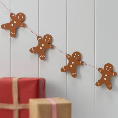 Productafbeelding van Houten kerst gingerbread garland bunting - Bruin/Rood/Wit