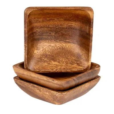Produktbild von 3er Set Snackteller Klein 10x10cm Akazienholz Teller Natur Tischdeko Holzschale