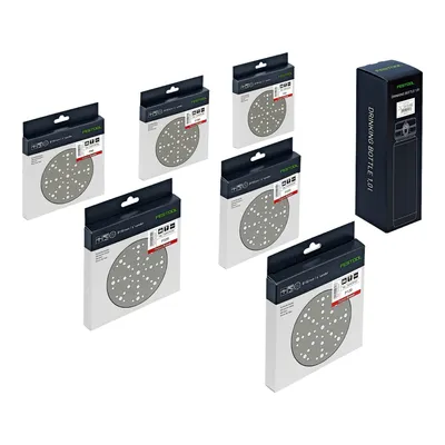 Produktbild von Festool STF D150/48 GR-Set P 60 tlg. Schleifscheiben Set P60 - P320 Granat 150 mm + Trinkflasche ( 578131 )