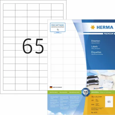Image de HERMA Premium - Papier - mat - adhésif permanent - blanc - 38.1 x 21.2 mm 6500 étiquette(s) (100 feuilles x 65) étiquettes laminées