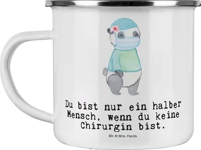 Produktbild von Mr. & Mrs. Panda Teetasse Chirurgin Herz - Weiß - Geschenk, becher emaille, Krankenhaus, Teebecher, Pott, emaillebecher, Spruch, Lustig, Tasse, Ärztin