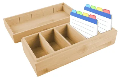 Systeembak DIN A8 Bambus, Karteibox mit 4 Fächern, 24,5x13,5x8,5 cm