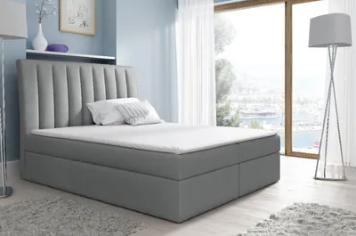 Produktbild von Kontinentales Bett Kaspis grau 200 x 200 + Gratis-Topper