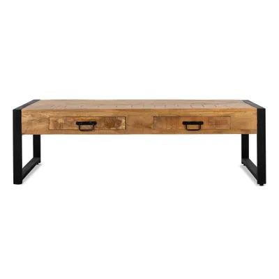 Produktbild von Couchtisch Britt 140cm mit Schubladen aus Mangoholz - Hellbraun