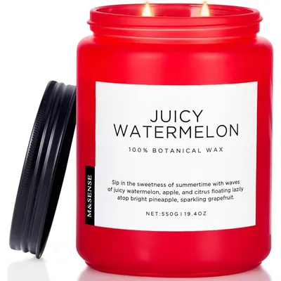 Productafbeelding van Geurkaars Watermeloen, 550g, 110 uur brandduur, 2 lonten, sojawas, fruitgeur