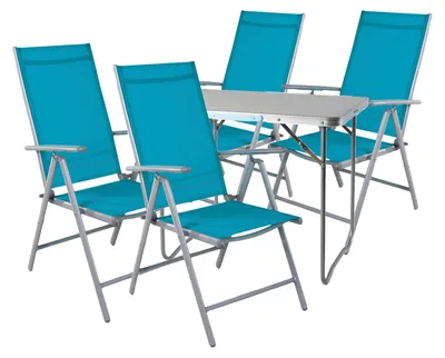 5-tlg Campingmöbel Set Alu Tragegriff Campingtisch + 4 Klappstühle Textil Petrol