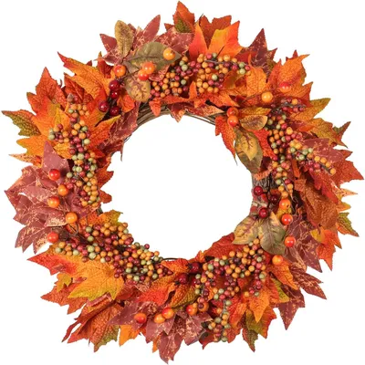 Künstlicher Herbstkranz 50 cm mit Ahornblättern und Beeren