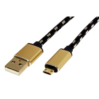 Zdjęcie produktu dla ROLINE 11.02.8819, 0,8 m, USB C, Micro-USB B, USB 2.0, Czarny, Złoto