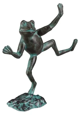 Produktbild von 2 x Gartenfigur Frosch, wetterfest, innen & außen, Balkon, Terrasse, am Teich, Dekofigur, Gusseisen, Größe L, grün