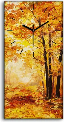 Produktbild von Wanduhr Uhr Wandbild Leinwand Geräuschlos 30x60 Herbst Bäume Wald blätter - schwarze Hände