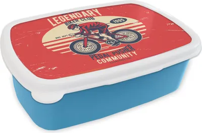 Produktbild von KitchenYeah® Lunchbox Brotzeit Brotdose 17x11 cm Fahrrad - Radfahrer - Retro Kinder Brotzeitdose - Lunch - Kunststoff  - Brotbüchse - Sandwichbox - Lunchbox für Kinder