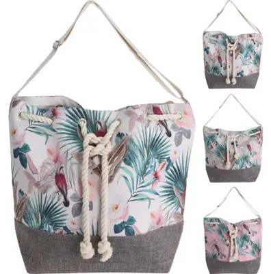 Produktbild von Strandtasche Canvas Blatt Design Multicolor Strandtasche 54x44 cm