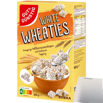 Produktbild von Gut & Günstig White Wheaties Vollkornweizenkissen mit Zuckertopping (600g Packung) + usy Block