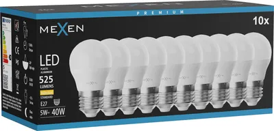 Obrázok produktu pre Mexen Nova 10x LED žiarovka E27, G45, 5W, teplá biela - 3000K, 525 lm - L101-E27-0530-01x10
