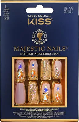Zdjęcie produktu dla Kiss | Sztuczne paznokcie, gotowe do manicure, 30 sztuk, złote z kryształkami