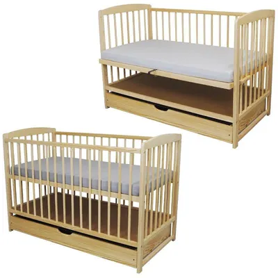 Łóżeczko 120x60(67) dostawne 2w1 Andrzej szuflada SOSNA + materac 120x60 – zdjęcie produktu 1