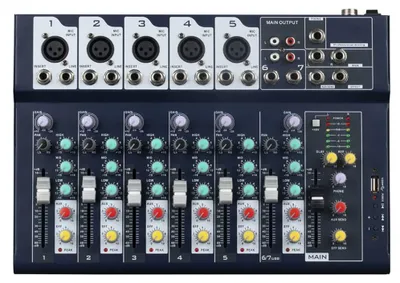 Obrázek produktu pro Profesionální mixážní pult | 7kanálový mixážní pult s 2 výstupy a USB audio rozhraním