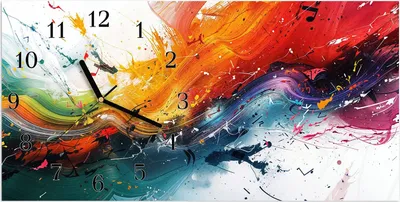 Produktbild von Wanduhr aus Glas mit Motiv Farbenexplosion- 60 x 30 cm - inkl. Aufhängesystem