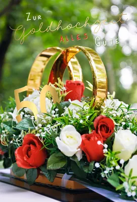 Produktbild von Goldhochzeit Alles Gute Ringe Blumen 50 gold Glückwunschkarte mit Umschlag