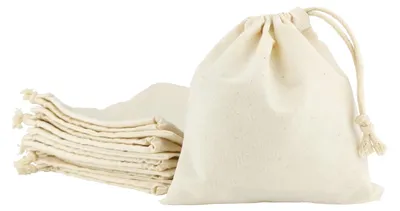 Imagen del producto de Bolsas de algodón ecológico de 16x16,5 cm, 10 unidades, para alimentos, con cordón de cierre