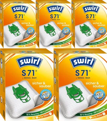 Produktbild von 5 Pakete Swirl Staubsaugerbeutel S71 / S 71 EcoPor für Siemens Dynapower / Bosch Ergomaxx