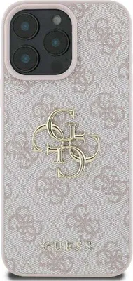 Produktbild von Guess, Hülle für iPhone 16 Pro mit Monogramm und 4G-Logo aus Metall, Rosa