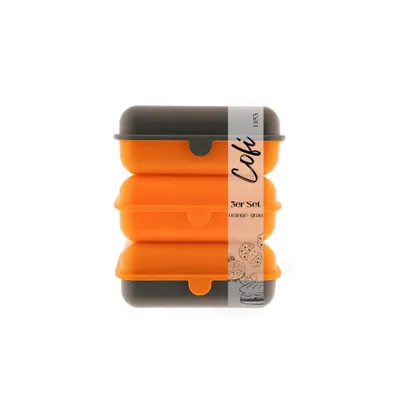 Image de Lot de 3 boîtes à sandwich Cofi – Boîtes à lunch / Boîtes à petit-déjeuner – Sans BPA, lavables au lave-vaisselle, empilables, 1 600 ml, orange et gris