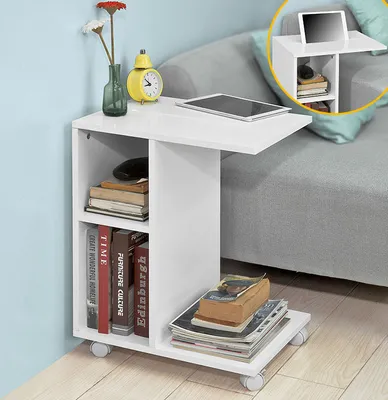 Produktbild von SoBuy® Beistelltisch mit Schlitz für iPad, Couchtisch,rollbar,weiß,FBT48-W