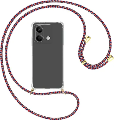 Produktbild von Handykette Backcover-Schutzhülle mit Band (Metall goldfarben) für Xiaomi Redmi Note 13 5G - silber/blau/rot