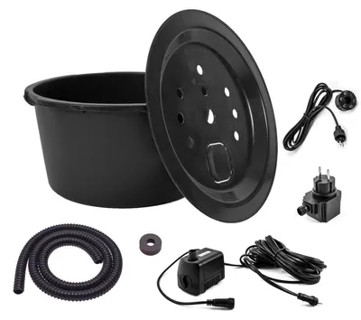 Produktbild von CLGarden Set Springbrunnenpumpe SP1 mit 90l Becken GFK Abdeckung PE Wasserbehälter Springbrunnenbecken Gartenbrunnen DIY LED Beleuchtung 12V Pumpe